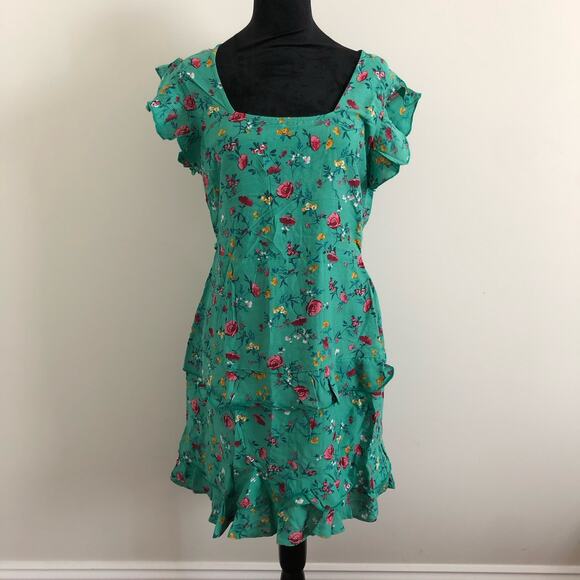 Lottie & Holly B.O.G Collective Green Floral Ruffle Dress Women's Size Large NWT - Picture 1 of 9